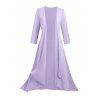 Sheer Solid Open Front Chiffon Bracelet Sleeve Cardigan and Butterfly Print V Neck Cami Dress Suit - Violet clair XXL | US 14