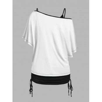 Tie Dye Skull Print Oblique Shoulder T-shirt And Cinched V Neck Camisole Two Piece Set 