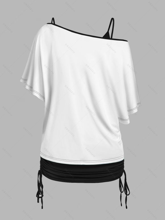 Ensemble de T-shirt Teinté Crâne Imprimée à Epaule Oblique et de Camisole Deux Pièces - Blanc XL | US 10