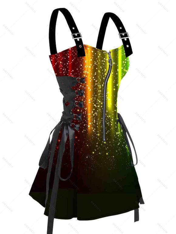 Mini Robe Colorée à Bretelle Ajustable Galaxie Imprimée à Demi-Zip - multicolor XXL