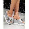 Fashionable Flower Sequined Peep Toe Wedges Thick Outer Summer Simple Slippers - Argent EU 41