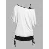 Ensemble de T-shirt Teinté Crâne Imprimée à Epaule Oblique et de Camisole Deux Pièces - Blanc L | US 8