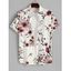 Men's Floral Print Roll Up Sleeve Shirt Button Up Short Sleeve Casual Gentleman Shirt - Blanc 4XL