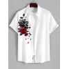 Robe Chemise Rose et Anneau en O Imprimés Manches Roulées à Col V pour Homme - Blanc S | US 4