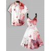 Robe Chemise Plissée Fleur et Papillon Imprimés Manches Roulées à Col V pour Femme - Rose clair S | US 4