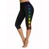 Legging Capri Moulant Ombré Imprimé à Carreaux à Taille Elastique - Noir M | US 6