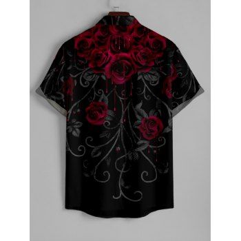 Rose Bleeding Print Women's V Neck Dress and Men's Roll Up Sleeve Shirt Gentleman Shirt Outfit