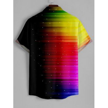 Men's Ombre Rainbow Print Roll Up Sleeve Shirt Button Up Short Sleeve Casual Gentleman Shirt