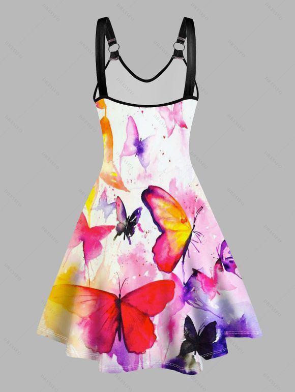 Robe Ligne A Teintée Papillon Imprimée sans Manches à Col V - multicolor A M | US 6