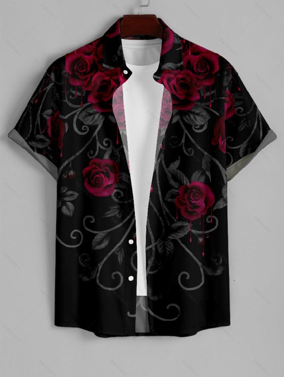 Robe Chemise Costume Rose Saignant Imprimée à Col V pour Homme - Noir S | US 4