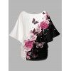 Robe T-shirt Rose Papillon Imprimés Contrasté Anneau en O à Col V et de Robe T-shirt - Blanc S | US 4