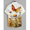 Robe Chemise Plissée Fleur et Papillon Imprimés Manches Roulées à Col V pour Femme - Blanc S | US 4