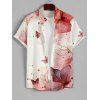 Chemise Décontractée Boutonnée Papillon et Fleur Imprimés à Manches Courtes - Rose clair 4XL