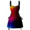 Mini Robe Arc-en-ciel Imprimée Bouclée à Paillettes à Lacets - multicolor A XXL | US 12