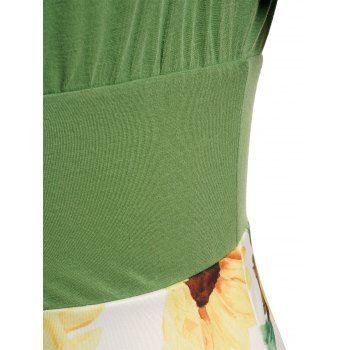 Sunflower Print Lace Up Ruffle Sleeve Neck Dress Off The Shoulder Summer Casual Dress 