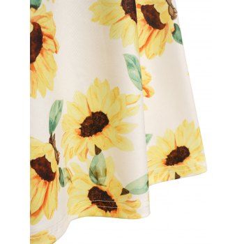 Sunflower Print Lace Up Ruffle Sleeve Neck Dress Off The Shoulder Summer Casual Dress 