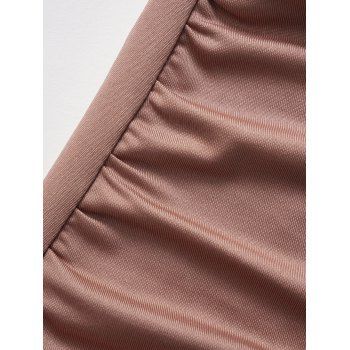Sheer Lace Patchwork Cowl Neck Chain Decor Shoulder Faux Twinset Top Sleeveless Ruched Summer Blouse 