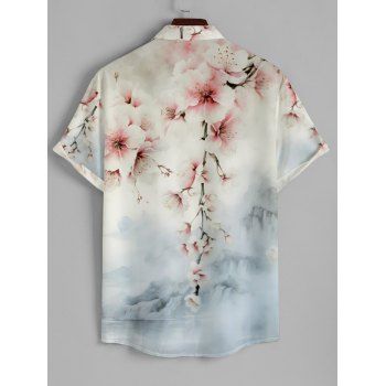 Men's Floral Print Roll Up Sleeve Shirt Button Up Short Sleeve Casual Gentleman Shirt