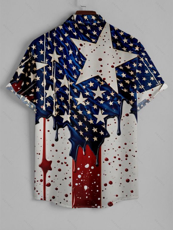 Chemise Décontractée Boutonnée Drapeau Américain Imprimé à Manches Roulées - multicolor C 5XL