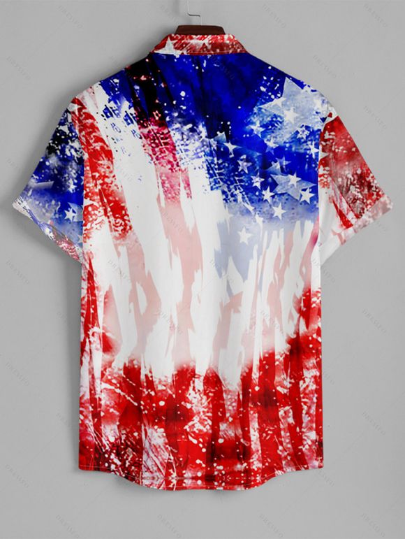 Chemise Décontractée Boutonnée Drapeau Américain Imprimé à Manches Roulées - multicolor D 3XL