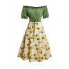 Robe D'été Imprimée Tournesol à Manches Volantées à Lacets - Vert clair L | US 8-10