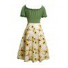 Robe D'été Imprimée Tournesol à Manches Volantées à Lacets - Vert clair L | US 8-10