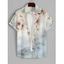 Men's Floral Print Roll Up Sleeve Shirt Button Up Short Sleeve Casual Gentleman Shirt - Blanc 3XL