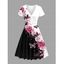 Butterfly Rose Print V Neck Ruffle Sleeve Surplice Dress High Waist A-line Dress - Noir L | US 8-10