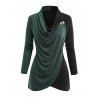 Haut cache-cœur chiné à col bénitier et boutons fantaisie de couleur contrastée - Vert profond L | US 8-10