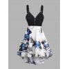 Robe Mi-Longue Haute Basse Zippée à Imprimé Papillon à Bretelle Bouclée en Couleur Unie - Noir S