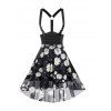 Robe à Bretelle Haute Basse Fleurie Marguerite en Maille à Lacets - Noir M