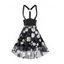 Robe à Bretelle Haute Basse Fleurie Marguerite en Maille à Lacets - Noir M