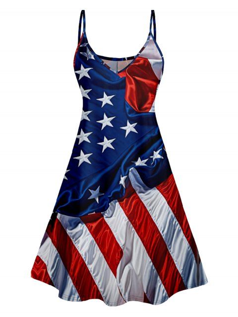 Robe Moulante Drapeau Américain Imprimé sans Manches à Col V