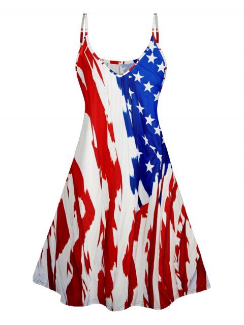 Robe Ligne A Drapeau Américain Imprimé sans Manches à Bretelle