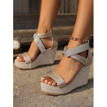 Summer Artificial Crystal Fish Mouth High Wedges Gladiator Sandals