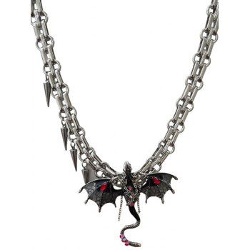 Punk Faux Rhinestone Flying Imprisoned Dragon Rivet Alloy Necklace