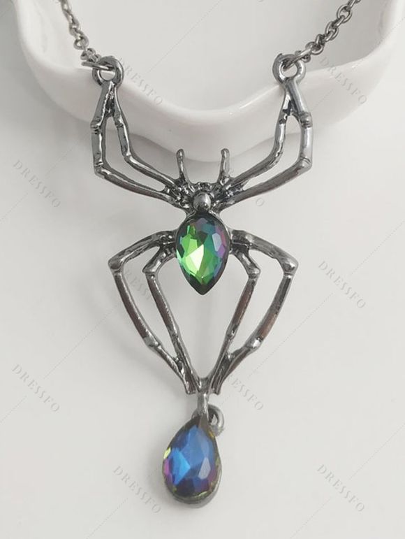 Collier Ras du Cou Gothique Araignée en Cristal Artificiel - multicolor B 