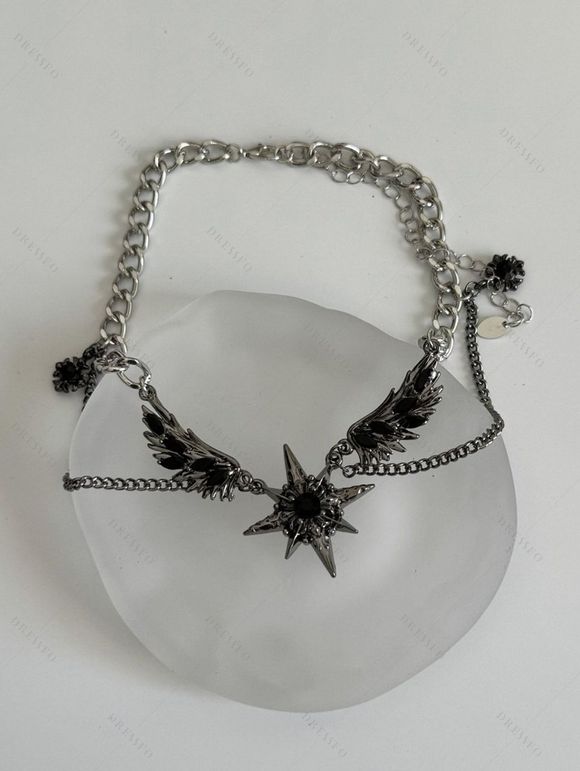 Collier Chaîne Ailes D'Ange en Faux Cristal Style Punk - Métal Pistolet 