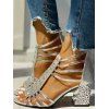 Summer Faux Rhinestone Hollow Out Peep Toe Chunky Zip Back Sandals - Argent EU 35