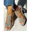 Summer Faux Rhinestone Hollow Out Peep Toe Chunky Zip Back Sandals - Argent EU 35