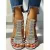 Summer Faux Rhinestone Hollow Out Peep Toe Chunky Zip Back Sandals - Argent EU 35