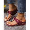 Flowers Pattern Faux Leather Round Toe Flip Flops Beach Slippers - Rouge foncé EU 43