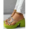 Summer Rhinestone Decor Clear Strap Chunky Slippers - Vert clair EU 42