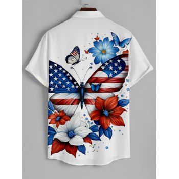 American Flag Print Roll Up Sleeve Shirt Button Up Short Sleeve Casual Independence Day Shirt