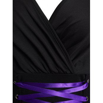 Galaxy Gothic Print V Neck Grommet Buckle Dress Lace Up Crossover Sleeveless Dress 