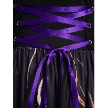 Galaxy Gothic Print V Neck Grommet Buckle Dress Lace Up Crossover Sleeveless Dress 