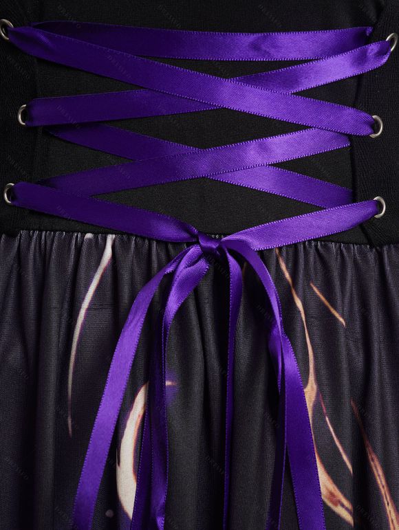 Robe Croisée Bouclée Gothique Galaxie Imprimée sans Manches à Lacets - Concorde S | US 4