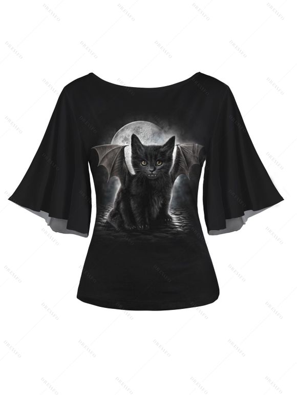 T-shirt D'Eté Animal Imprimé Manches Evasées à Col Rond - Gris Foncé XL | US 12