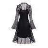 Robe gothique deux pièces, couleur unie, bretelles spaghetti et dentelle, manches évasées transparentes, nouée sur le devant, robe élégante et transparente - Noir S | US 4