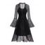 Robe gothique deux pièces, couleur unie, bretelles spaghetti et dentelle, manches évasées transparentes, nouée sur le devant, robe élégante et transparente - Noir XXL | US 14
